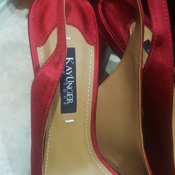 KAY UNGER Red Satin Sling Heels BLING - Size 7M - Picture 5 of 7